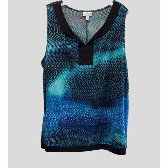 Fashion Bug Women V-Neck Blue/Black Pull On Top Size 3X SKU C3023 - Picture 3 of 7